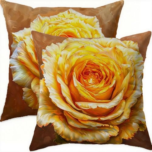 Housse coussin 60x60cm jaune en velours déperlant pour canapé - 2
