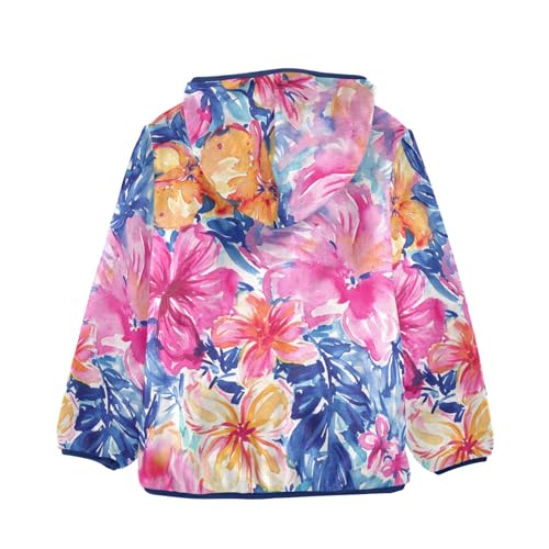 Boys Girls Fleece Jacket Orange and Pink Flowers with Blue Leaves Kids Warm Hooded Outwear Coat2