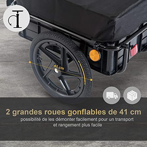 Bc-elec - TC3003 Fahrradanhänger mit Plane, Cargo-Anhänger für den Fahrradtransport, max 40kg, 144x59x80cm., Schwarz
