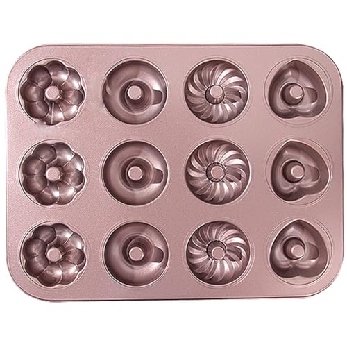 Donut Mold 12-Cavity 4 formas moldes de donas para hornear una bandeja de donas de acero de carbono antiadherente para el cupcake de muffins de la fiesta de Navidad, molde de, moldes para bakin