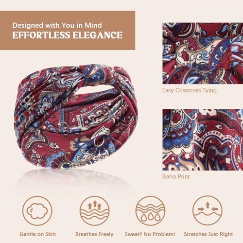 Image of Awumbuk Wide Headbands for Women Knotted No Slip Head Bands Soft Turban Headband Hair Accessories Boho African Solid Color Head Wraps for Women Yoga Workout (Dark Green)