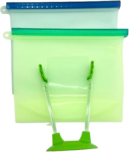 Nuccun - Bolsas de silicona reutilizables herméticas y a prueba de fugas con cierre hermético 507fl oz 2 bolsas para almacenamiento de alimentos