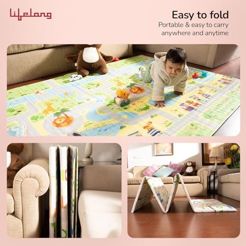 Image of Lifelong Cuppy Extra Large Baby Play Mat | 8Mm Waterproof For Crawling & Playing | Travel Friendly | Easy Clean,Soft Indoor & Outdoor Usage Yoga & Kids Mat | Non Toxic With Bis Approved, Multicolor
