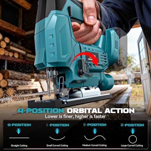 Image of Ecarke Cordless Jig Saw Compatible With Makita 18V Battery, 4 Orbital Sets, 6 Variable Speeds Control, Dust-Blowing, ±45 Bevel Cuts, LED Light and 6PCS Blades For Straight Curve Cutting, Tool Only
