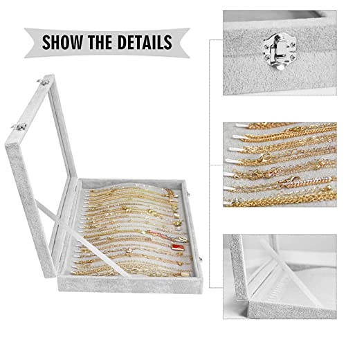 Necklace Organizer Box Premium 20 Hooks Necklace Display Jewelry Tray with Transparent Lid Jewelry Necklace Display Box for Necklace Pendants Suitable for Women and Girls (Grey) - Image 5