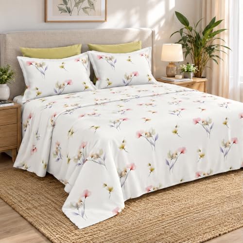 Image of Bombay Dyeing Floral Yellow Super King Size Bedsheet Set (3 Pc)