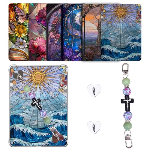 CuddleJunk 6 PCS 6.8” x 4.8” Clear Back Cover Inserts Compatible for Kindle Paper White 11th-12th Color Soft with Silicone Beaded Strap Charm, Accessories for Kindle E-Reader (Style-Glass)