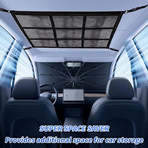 Gepäcknetz Auto Dachhimmel, 80x52cm Universal Doppelschicht Autodach Gepäcknetz Decke mit Reißverschluss, Auto Netz für Vier Dach Armlehnen auf Autos, Jeeps, Van, SUV, Aufbewahrung für Decken