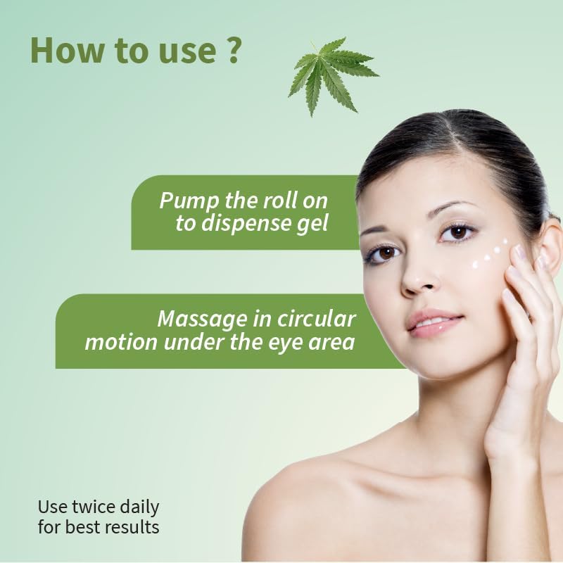 Hemp Seed Under Eye Gel with Cooling Massage Roller|For Puffy Eyes, Dark Circles, Wrinkles & Fine Lines|With Hemp Seed Oil, Almond oil & Coffee| (Pack of 1;15ml)