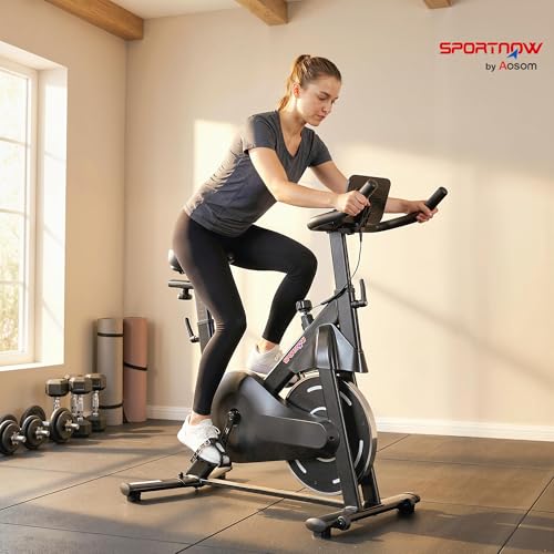 Sportnow Cyclette Da Casa, Cyclette Da Camera Con Resistenza Magnetica Regolabile Silenziosa, Sella E Manubri Regolabili, Volano Da 6 Kg, Schermo Lcd, Supporto Per Tablet, Ruote, Capacità 120Kg, Nero - 2