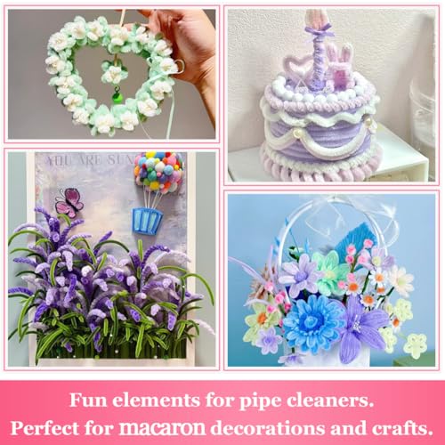 Image of Bundooraking Craft Pipe Cleaners,Chenille Stems for Art and Craft Projects, Flower DIY Decorations, Art Supplies (500pcs Macaron,7 Colors)