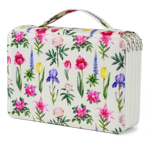Image of YOUNGCOL 200 Slots Colored Pencil Case Color Pencil Organizer Storage Large Capacity Pencil Case (Faint Yellow + Flower)