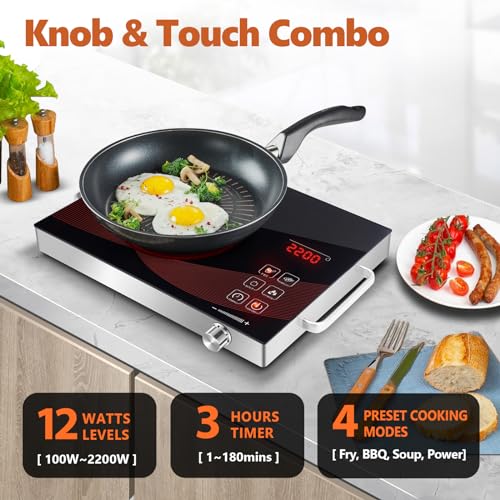 Countertop Infrared Hot Plate Electric Cooktop Portable Cooker for Cooking Single Burner Stove, 2200 Watt Compact Hotplate Adjustable Temperature Control, Sensor Touch & Knob - Image 3