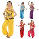 Disfraz De Danza del Vientre para Niña Trajes De Danza del Vientre para Niñas Lentejuelas Top Disfraz De Carnaval Cosplay Trajes De Danza Ropa De Danza 2 Piezas Top + Pantalón