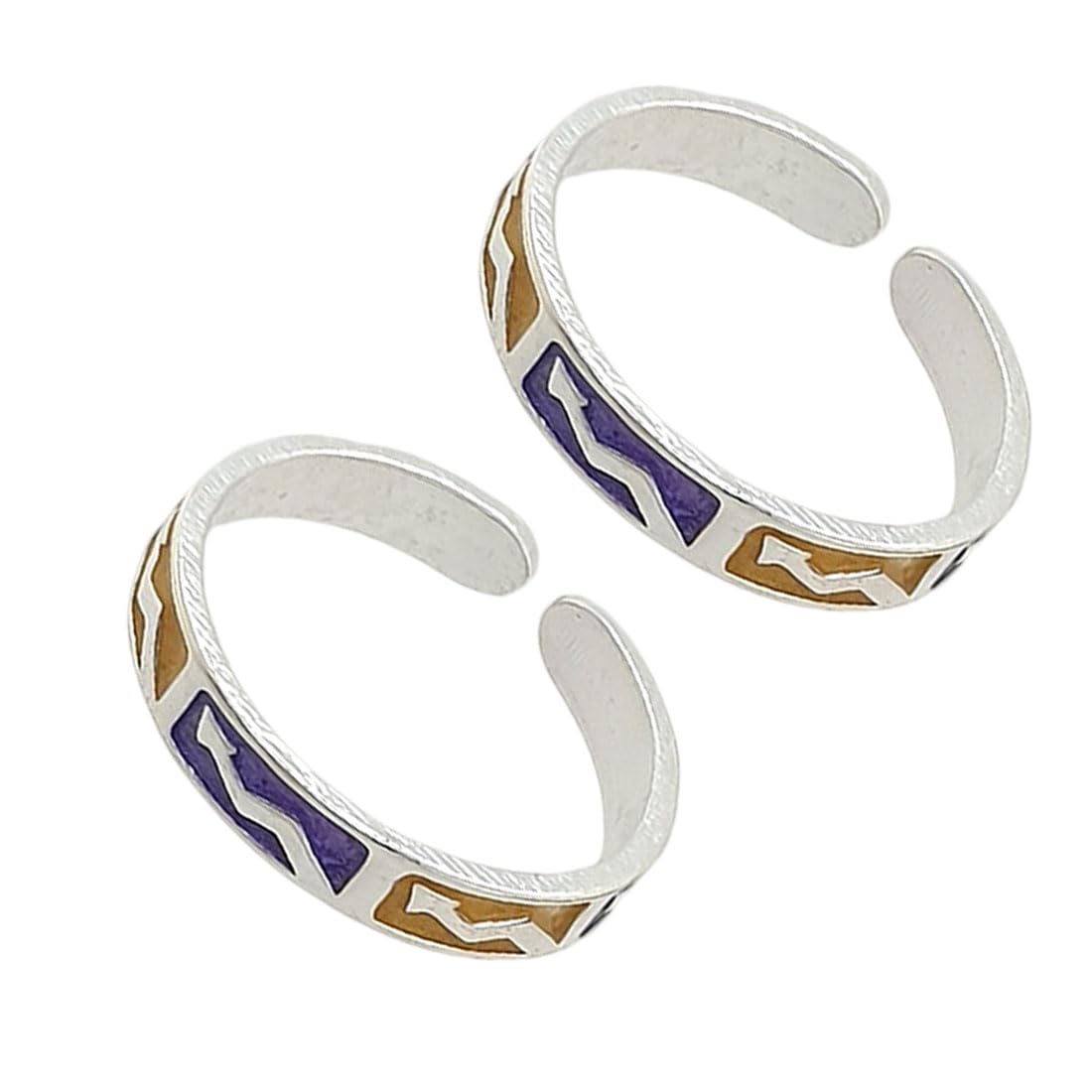 sahiba gems 925 Sterling Silver Designer & Multi Color Band Style Leg Fingers Toe Rings/Chandi Bichiya ~ Pack in 2 Pieces-picture-23