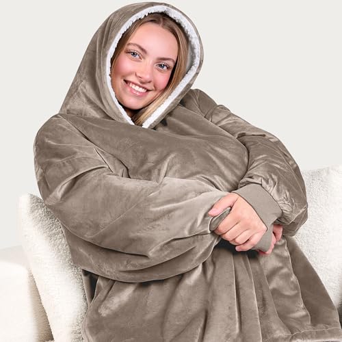 Image of Bare Home Wearable Blanket Hoodie - Soft Plush Sherpa - Warm and Cozy - Oversized Wearable Blanket