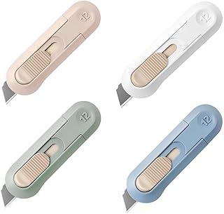 Generic 4pcs Utility Knife ,SK5 Retractable Blade Duty Box Cutter Letter Opener, Razor Sharp Cartons Cardboard Cutter Knife Perfect for Paper, Sewing, Craft, Home and Office, Blue,green,pink,white