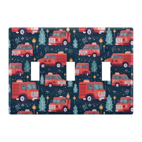 Light Switch Cover Fire Truck Wall Plates for Electrical Outlets 3 Gang 202a8788