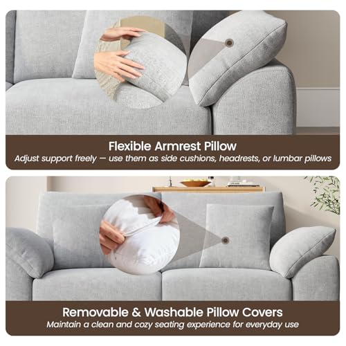 Image of 75.6 inch Modern Loveseat Sofa for Living Room, Cloud Boneless Couches with 4 Pillows, Mid Century Loveseat couches for Small Place, No Assembly Required, Light Grey