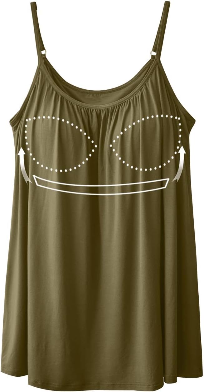 Camisoles for Women with Built in Bra Adjustable Strap Tank Tops Cami Sleeveless Summer Tops for Workout Sleeping Traveling