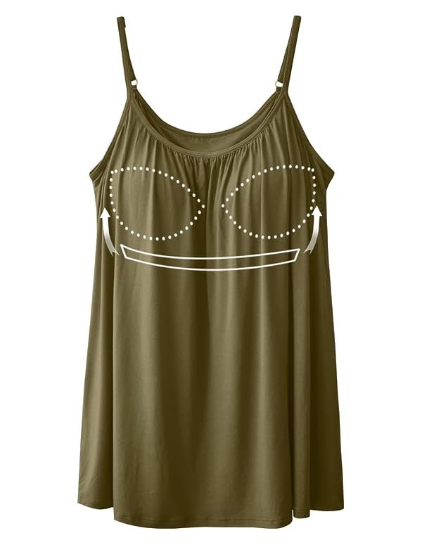 Camisoles for Women with Built in Bra Adjustable Strap Tank Tops Cami Sleeveless Summer Tops for Workout Sleeping Traveling DarkGreen XL by ANYFITTING - Used condition - US$18.00