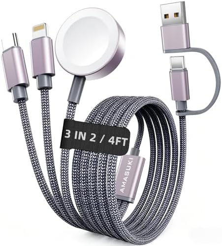 3 in 2 Ladekabel für Apple Watch USB C Kabel Multi Charger Cable Kompatibel mit iWatch Ultra/SE/11/10/9/8/7/6/5/4/3/2/1 iPhone 17-11/Galaxy S23-1.25M für Camping Travel Outdoor, fü