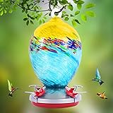Hand Blown Glass Hummingbird Feeders for Outdoors, Leakproof 37.2 Ounces, Easy to Clean&Filling, Hanging Garden Yard Decoration Include Ant Moat, S Hook, Vines Rope and Brush(Dawn)