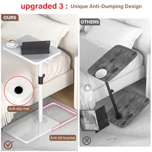Image of C Table End Table Adjustable Height, 360Swivel TV Tray Table, Upgraded Metal and Wooden Base to Prevent Slipping, Couch Armrest Tables Snack Tables for Laptop Sofa Bed Dinner or Small Space (white)