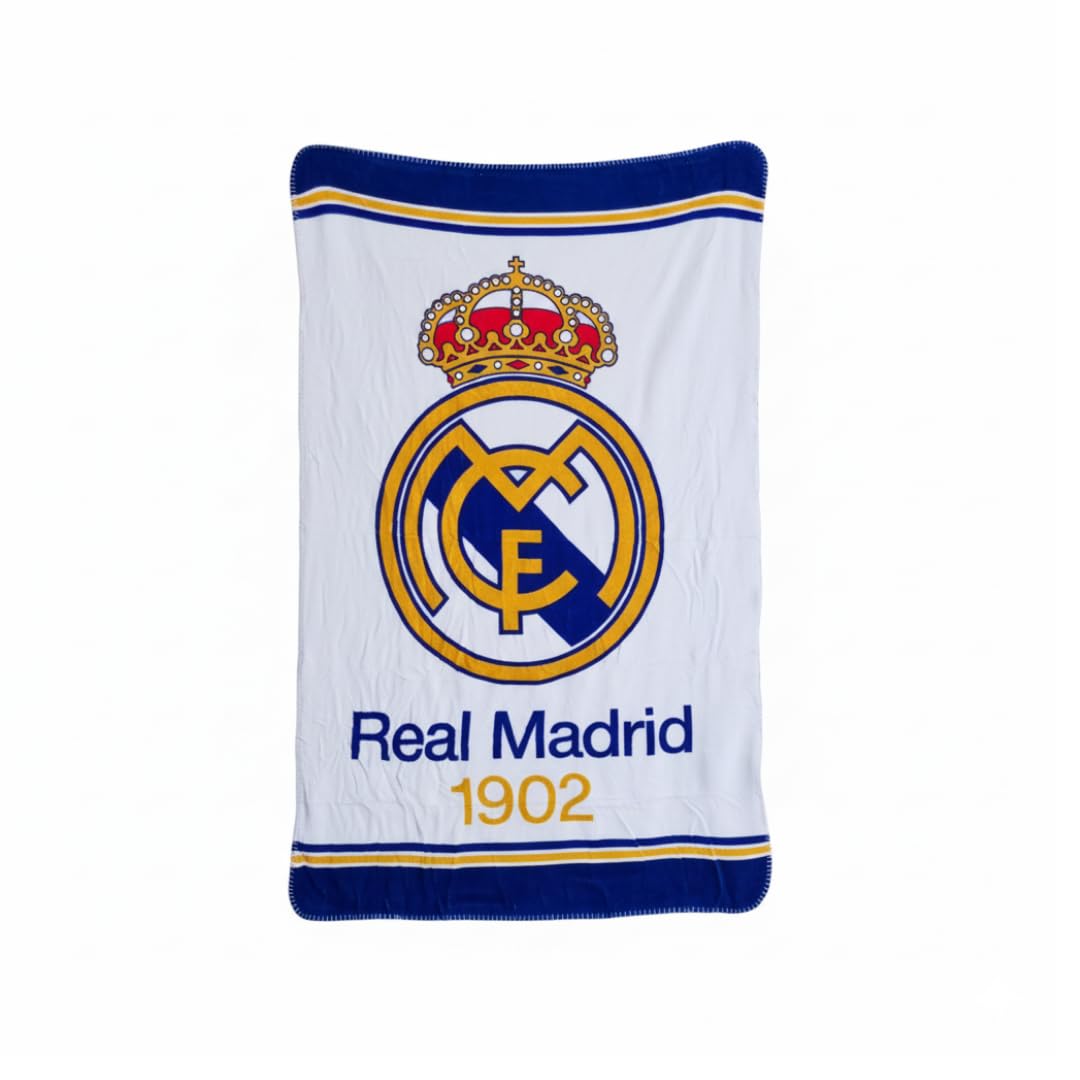 ARDITEX, Coperta in Pile Real Madrid, Coperta in Pile Coralina per divano, Ideale come regalo, Morbidissima e molto calda, Poliestere 200 gsm, 150 x 95 cm (Bianco)