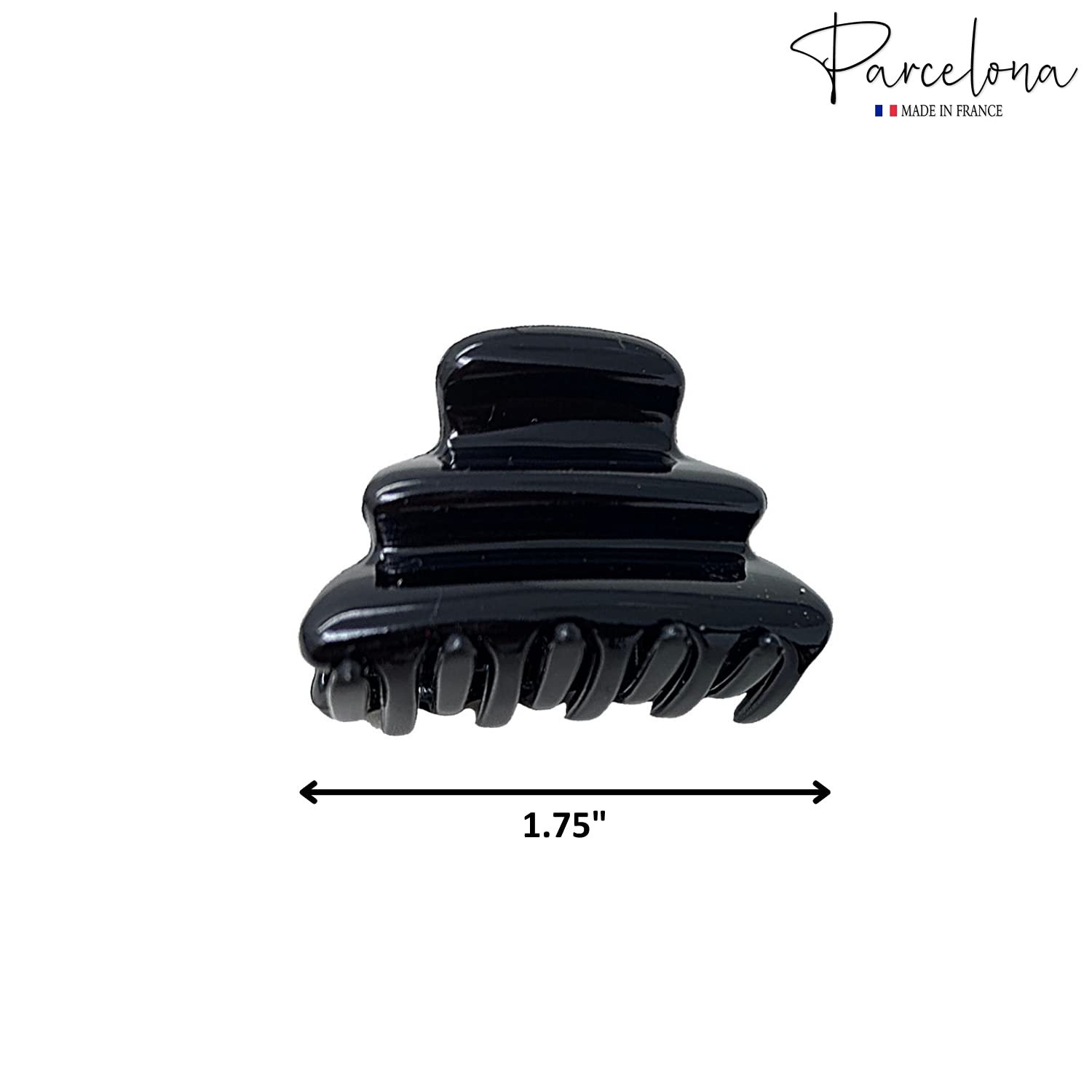 Parcelona French Crumpled Fat Set of 2 Small Tortoise Shell and Black Celluloid Sturdy Ponytail Jaw Hair Claw Clip Clutcher Clamp with Covered Spring and Inner Teeth - Image 7