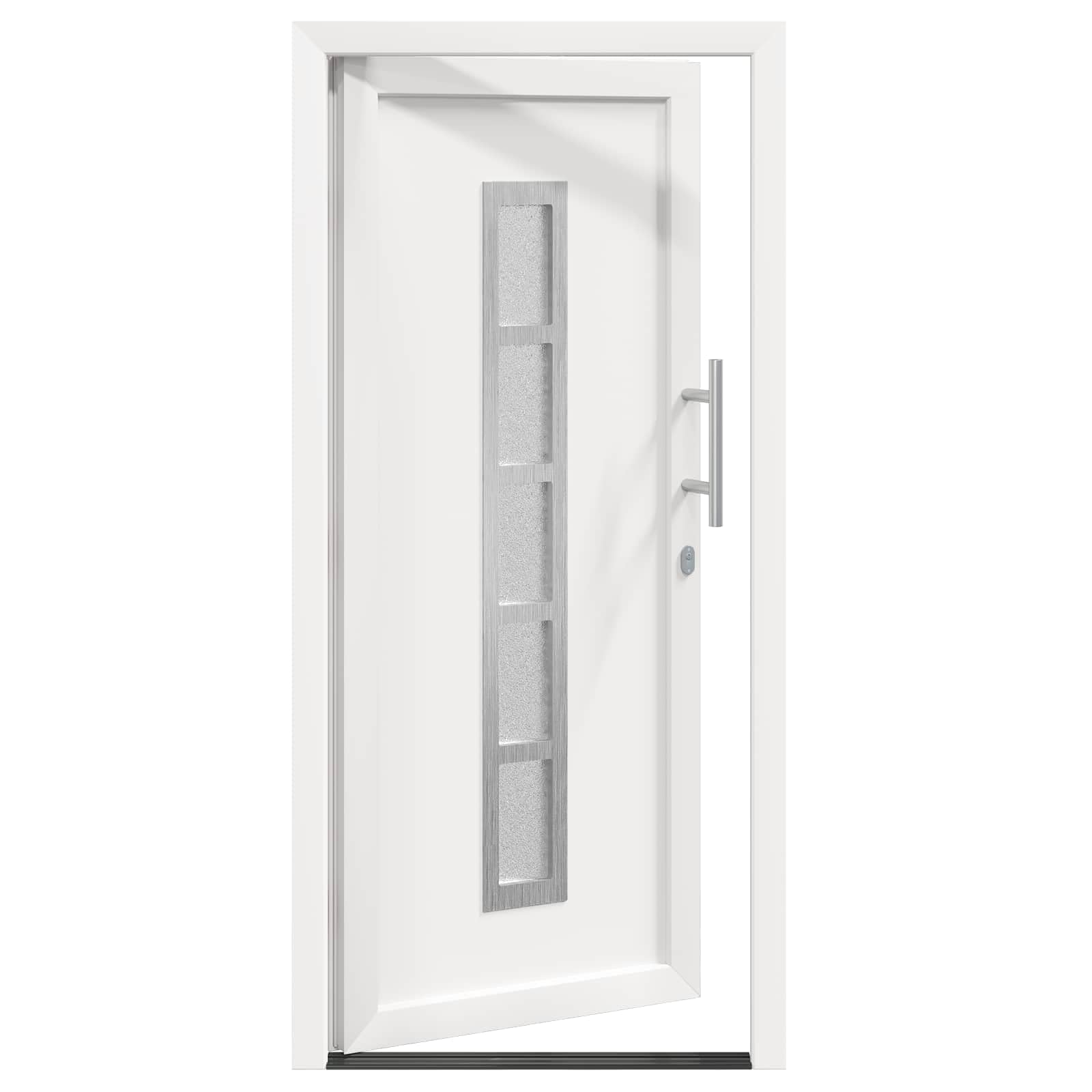 White PVC front door 108 x 208 cm for indoor and outdoor use, entrance door with glass inserts, hinges and hardware included, durable surface for home renovation and new build