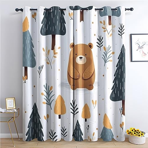 Rideau Occultant Thermiques Ours Animaux de la Foret - Lot de 2 Rideaux Imprimé pour Salon Chambre Fenetre Cuisine, Rideaux et Draperies Intérieurs à...
