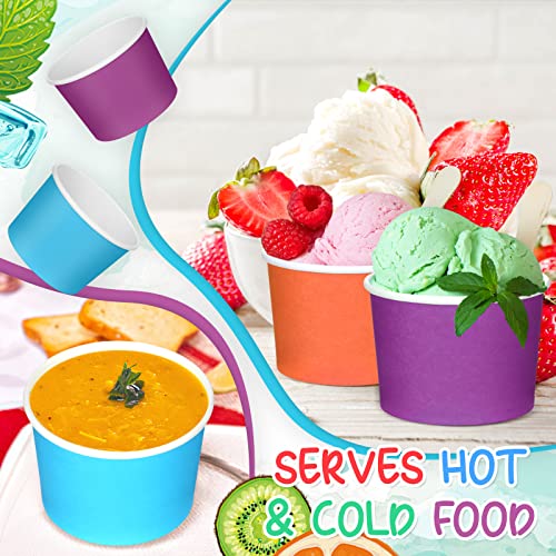 Image of Nuenen 300 Pcs 8 oz Summer Ice Cream Paper Cups Bulk Disposable Dessert Cups Solid Color Paper Dessert Bowls for Snack Sundae Spring Party Favors Ice Cream Bar Supplies (Rainbow Color)