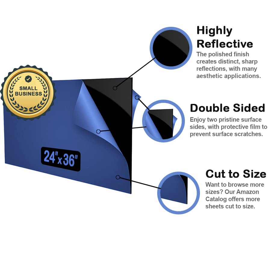 Miniatura 4 de Hojas acrílicas negras de 24 x 36 pulgadas, paquete de 2 paneles rectangulares reflectantes de plexiglás de 18 pulgadas de grosor (0.118 in) para