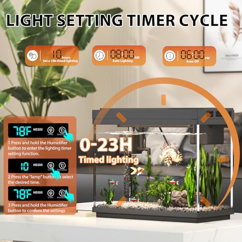 Image of Vehipa Fish Tank, 2.4 Gallon Fish Aquarium, Fish Tank Starter kit with Smart Humidifier, Temperature Display, 7-Color Lighting, 3 in 1 Quiet Pump with Filteration & Oxygenation & Circulation