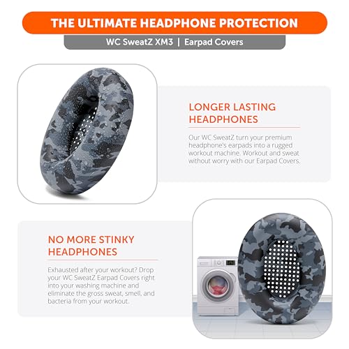 Image of WC SweatZ XM3 - Patented Earpad Sweat Covers for Sony WH-1000XM3 | Made by Wicked Cushions | Made with Premium Silicone, Sweatproof & Easily Washable | Black Camo