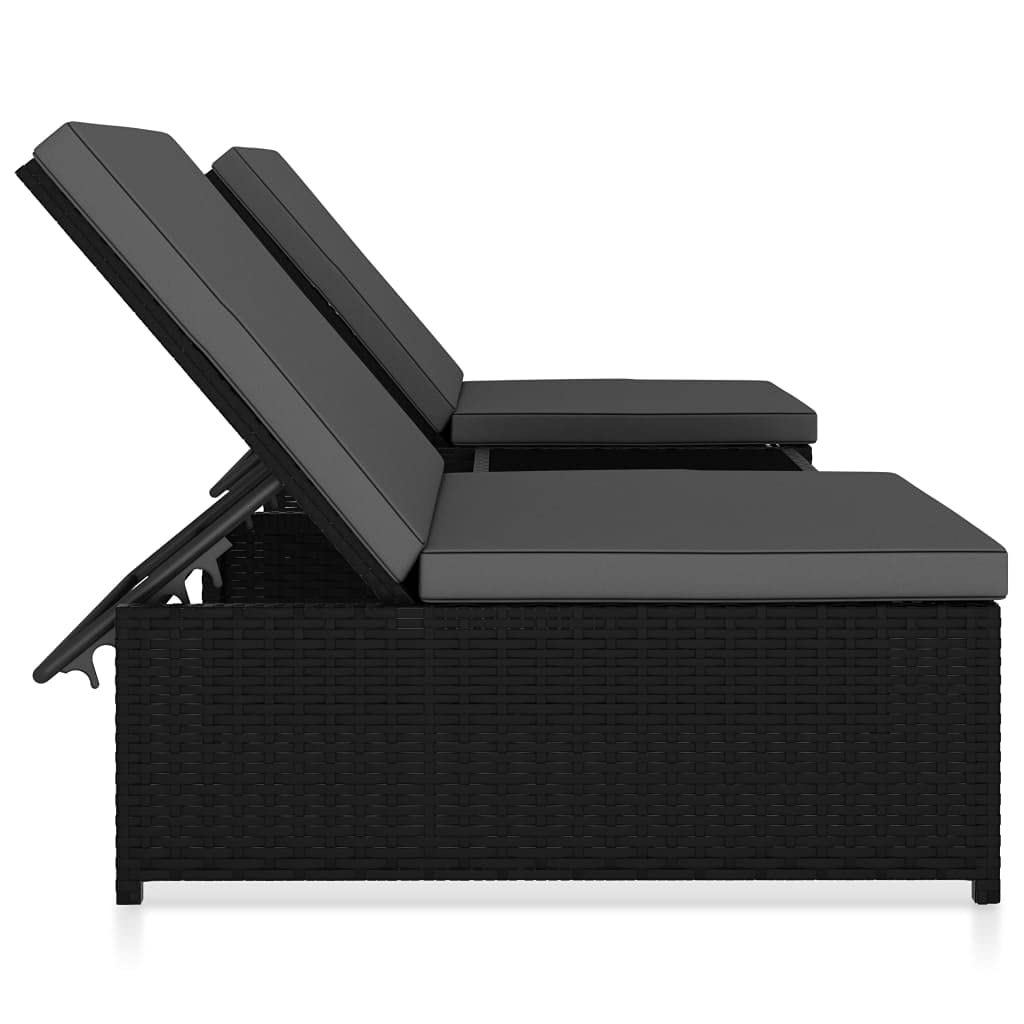Krzesła ogrodowe ze stołem, 2 sztuki, polirattan, czarne, regulowane, odporne na warunki atmosferyczne, składane, ergonomiczne, do ogrodu, na balkon, taras, basen, kemping, do relaksu, ze