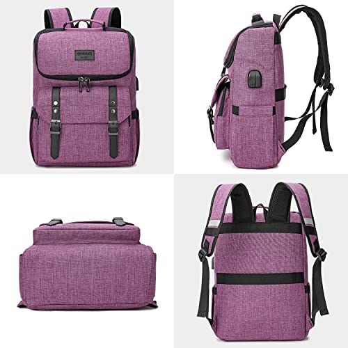 Yalundisi Vintage Backpack Travel Laptop Backpack With Usb Charging Port For Women & Men College Backpack Fits 15.6 Inch Laptop Purple #TOP5