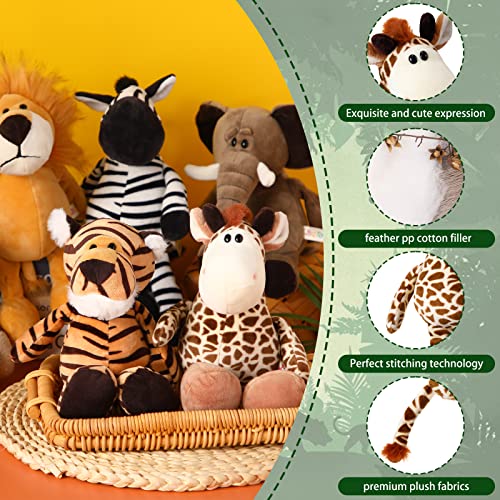 6 Pieces Safari Stuffed Animals Plush Jungle Animal Toys Set for Boys Girls, Cute Lion Elephant Zebra Giraffe Tiger… - Image 4