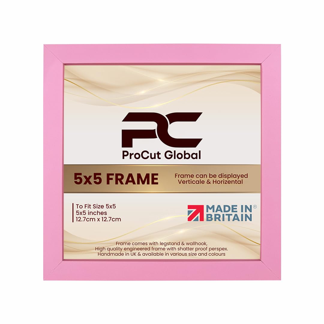 Procut Global 5X5 Pink Picture Frames – Sleek Wooden Photo Frame with Shatterproof Perspex for Wall or Tabletop – Perfect for Posters, Certificates, Prints–Multiple Sizes & Colors Available