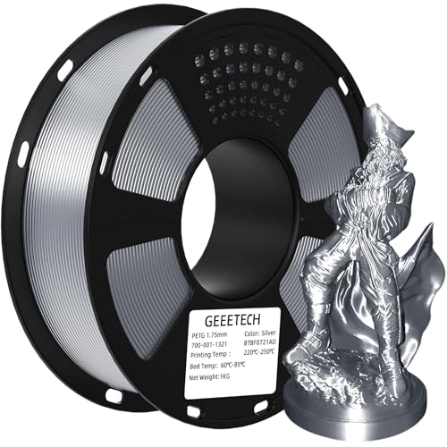 Image of Geeetech PETG Filament 1.75mm, 1 KG (2.2lbs) Spool 3D Printer Filament, High-Toughness, ±0.02mm Accuracy, Neatly Wound & Moistureproof, Non-Clogging Non-Stringing, Fits Most FDM Printers, Silver