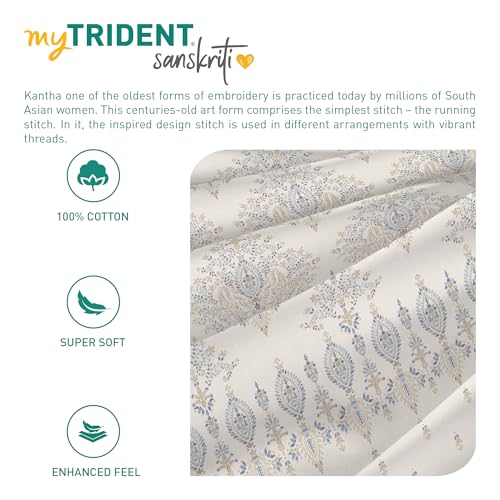 Image of MYTRIDENT Sanskriti Cotton Bedsheet for Double Bed, Gifting Collection King Size - Kantha Blue