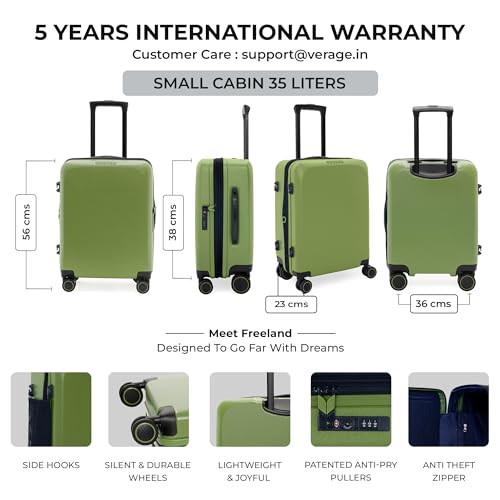 Image of Verage Luxe Freeland Cabin & Check-in Hardsided Trolley Bags for Travel, Expandable Hardshell Suitcase with Spinner Wheels, TSA Approved Lock Luggage (Carry-On 20-Inch, Green)