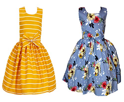 Image of Casual Frock for Baby Girls,Blue Printed and Olive Printed,Pack of 2