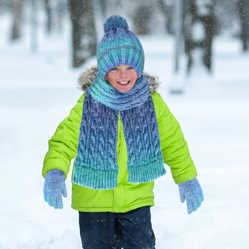 Kids Winter Hat Scarf Gloves Set, Kids Beanie Hat Long Scarf Mittens with Warm Fleece Lining for Boys Girls 3-10 Years Old4