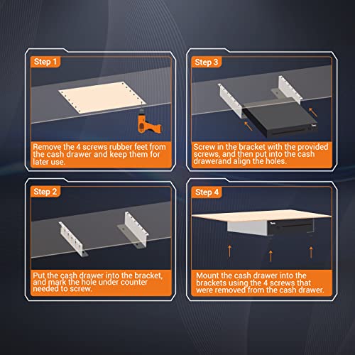 Tera 16" Auto Open Cash Register Drawer With Universal Under Counter Mounting Metal Brackets (Round Corner) Heavy Duty Insert Tray 5 Bill 8 Coin Removable Cash Tray For Pos Small Businesses Store 405R #TOP6