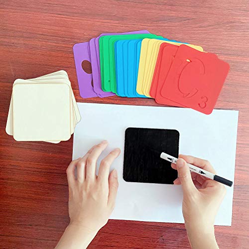 30 Pieces 5 Inch Scrabble Style Tile Stencil Letters With 50 Pieces Unfinished Square Wood 5 Inch For Home Decor & Diy Projects, Family Names Painting, Writing, Tile Wall Decor Art, Photo Props #TOP6