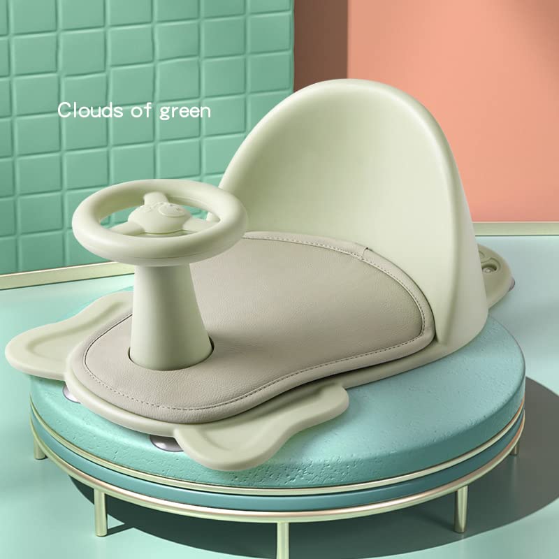 Topiky Bañera para Niños Silla de Baño con Esquinas Redondas Taburetes de Baño con Fondo Estable con Volante Giratorio para Silla de Bañera para Bebés Material de Polipropileno (GREEN)