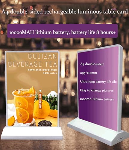 Porte-menu rechargeable LED double face avec base pour table et comptoir - 4