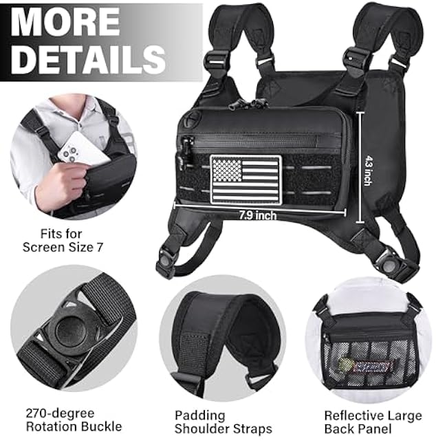 MOZETO Running Vest for Men with Reflective Back, Water Resistant Running Chest Pack For Workouts, Sports Phone Holder With Extra Storage, Lightweight Chest Bag